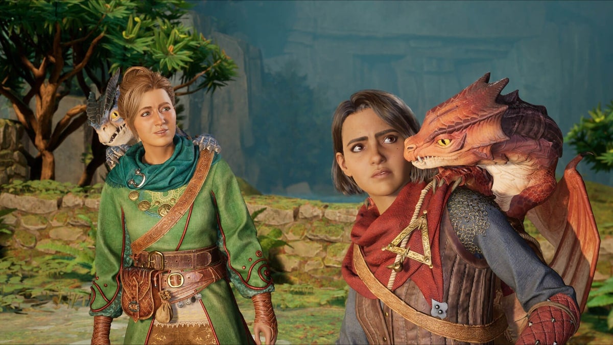 Zoe and Mio with fantasy creatures on their shoulders in Split Fiction