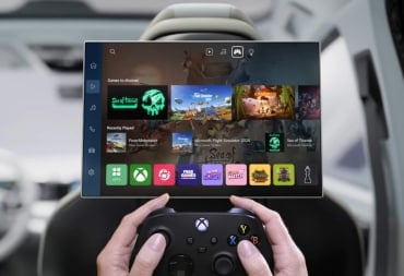 Someone browsing the Xbox library from the backseat of a car thanks to the new Xbox-LG partnership